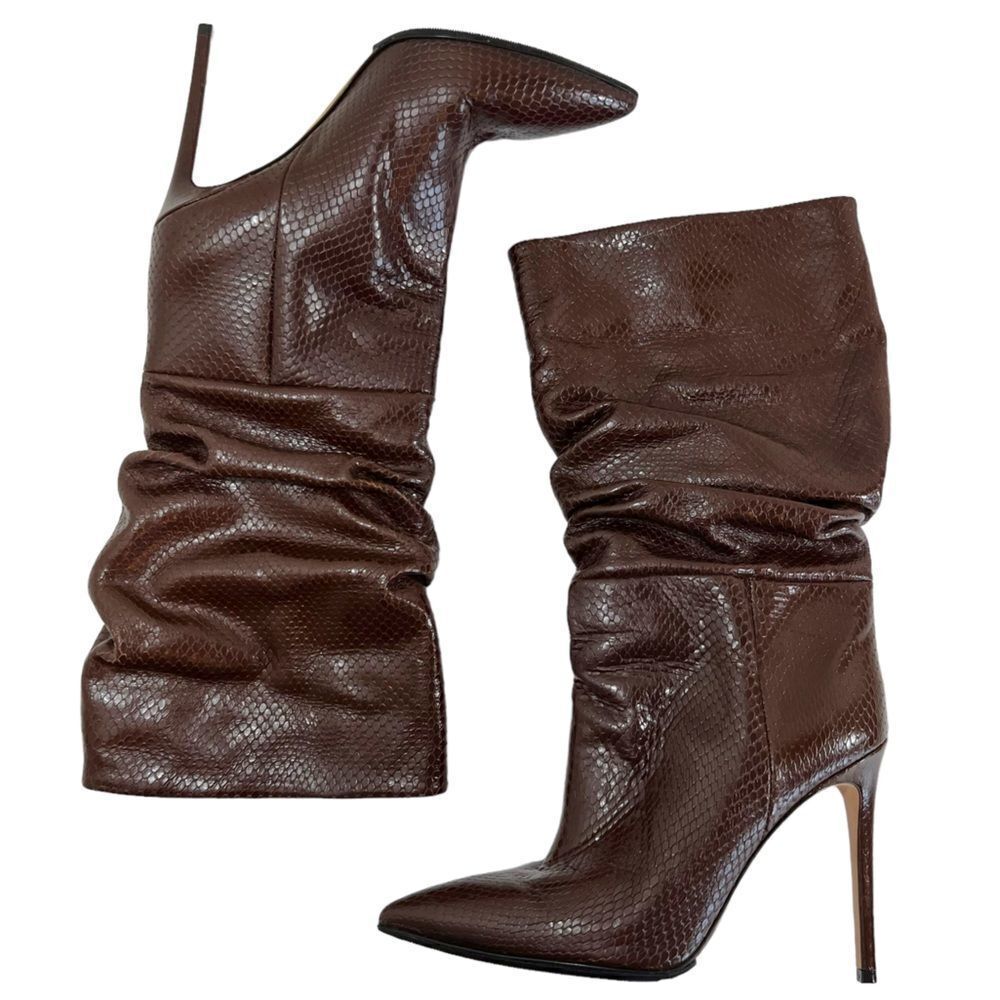 PARIS TEXAS Slouch Python-Embossed High Heel Boots in Cocoa Brown - Picture 5 of 16